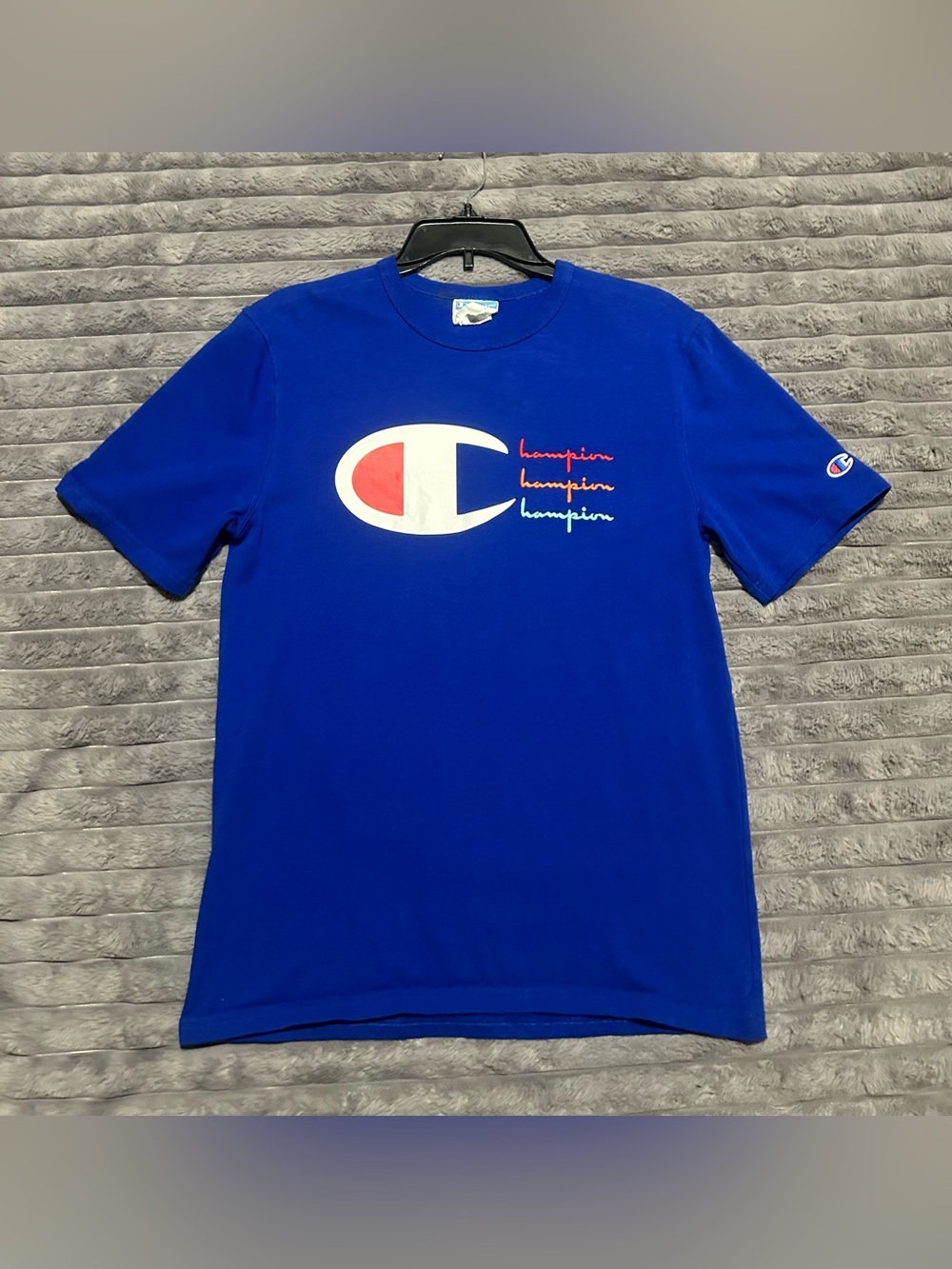 Champion short sleeve crewneck Blue Spell out logo T-shirt